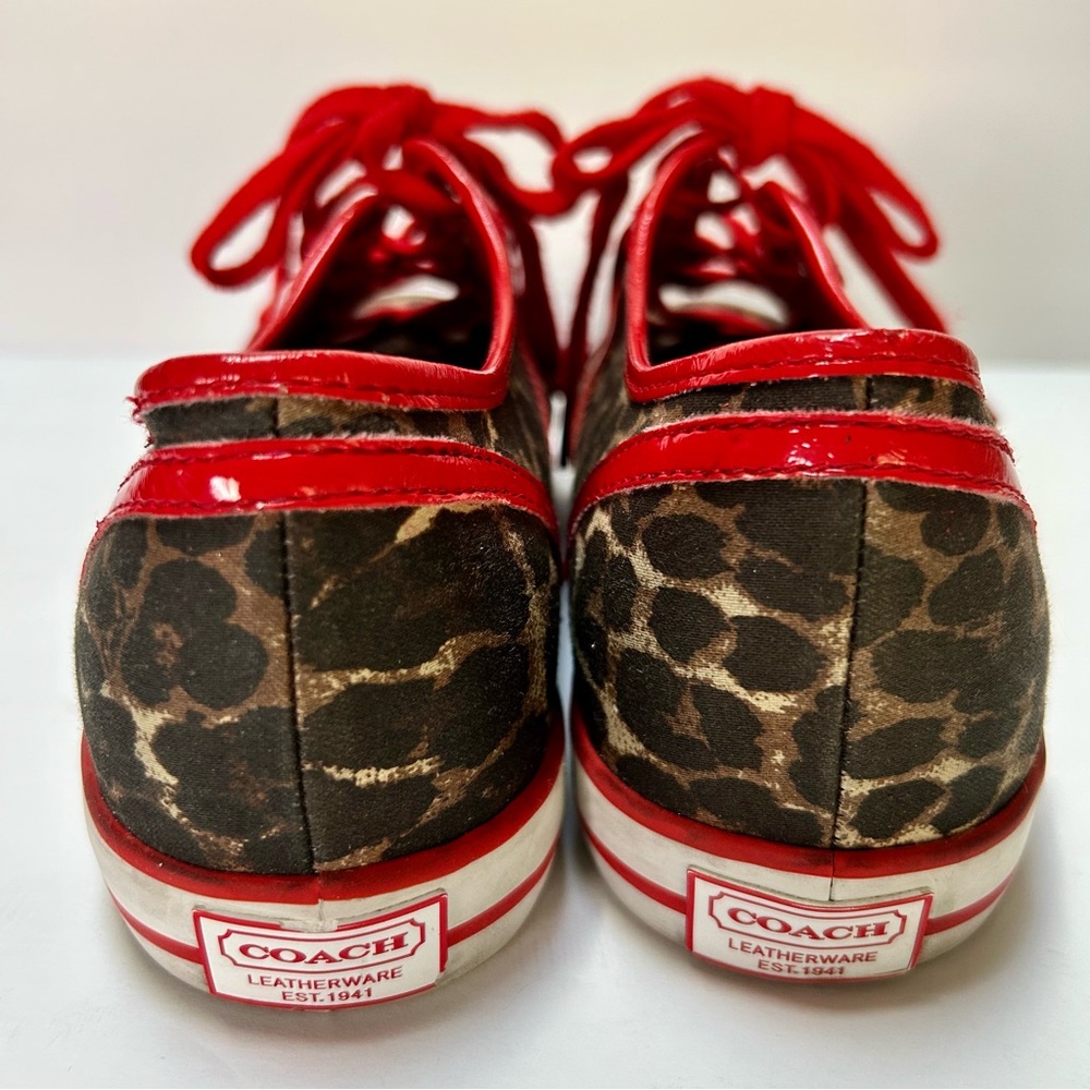COACH DEJA Canvas Leopard Print Red Trim Sneakers Womens size 9.5M - Picture 6 of 9